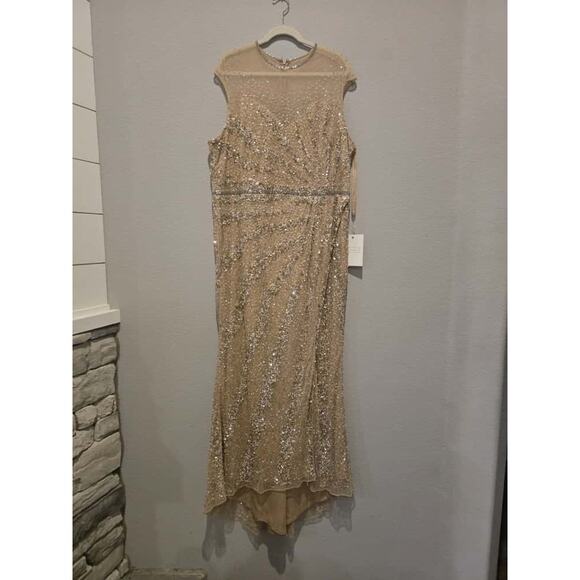Mac Duggal Women's 5619 Plus Size 20 Nude Beige Beaded Sequin Gown Formal Dress - Picture 3 of 16